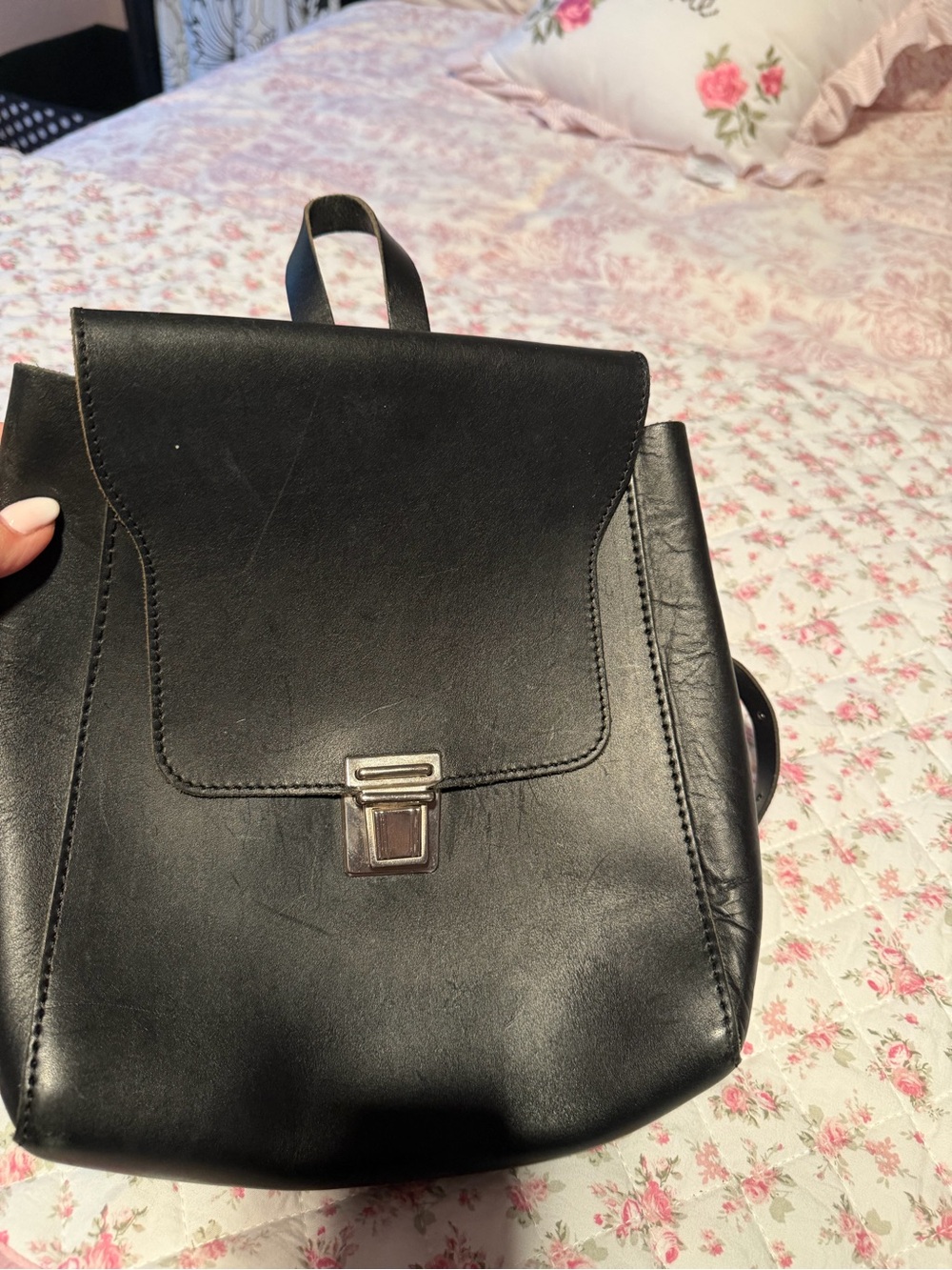 kate spade Black Leather Backpack with Silver-Tone Clasp